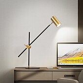 billiga bords- och golvlampa-skrivbords-/bordslampa, matt mässingsfinish, justerbar höjd, balansarm, in-line vippströmbrytare