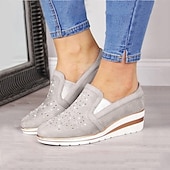 levne Dámské nazouváky a mokasíny-dámské modré slip-on tenisky na klínku – ležérní mokasíny na platformě zdobené drahokamy pro každodenní pohodlí a módu