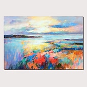 voordelige Schilderijen van landschappen-handgemaakte olieverf canvas muur kunst decoratieve abstracte mes schilderij landschap blauw voor home decor gerold frameloze niet-uitgerekt schilderij