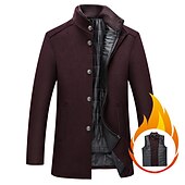 preiswerte Herren-Blazer &amp; -Anzüge-Herren Wintermantel Wollmantel Mantel Freizeitskleidung Ausgehen Winter Herbst POLY warm halten Draussen Oberbekleidung Bekleidung Modisch Warm-Ups Einfarbig Tasche Ständer Einreihiger Verschluss