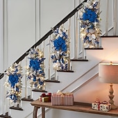 billige Kransar, Girlander &amp; Swags-julepynt julekranser xmas swags med lys trådløs prelit trapp trapp vindu veggdekorasjon dråpestrim krans rotting kjøpesenter hotell utendørs