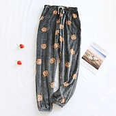 cheap Men&#039;s Sleep Bottom-Men&#039;s Loungewear Flannel Pajama Pants Lounge Pants Bear Simple Plush Home Daily Flannel Breathable Long Pant Pant Elastic Waist Winter Dark Gray
