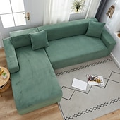 baratos Cobertura de Sofa-capa de sofá elástica espessa de pelúcia elástica sofá secional poltrona loveseat 4 ou 3 lugares em forma de l cinza macio durável lavável