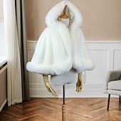 billiga Pälssjalar-vita fuskpälssjalar sjalar omlott för kvinnor eleganta ärmlösa bröllopssjalar för fuskpäls med ren färg för höstbröllopsklänning för att imponera 2025