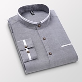 cheap Men&#039;s Oxford Shirts-Men&#039;s Band Collar Shirt Dress Shirt Oxford Shirt Solid / Plain Color Wedding White Blue Gray Light Blue Long Sleeve Standing Collar Spring &amp;  Fall Clothing Apparel