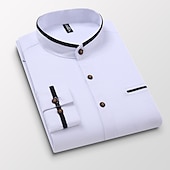 cheap Men&#039;s Oxford Shirts-Men&#039;s Band Collar Shirt Dress Shirt Oxford Shirt Solid / Plain Color Wedding White Blue Gray Light Blue Long Sleeve Standing Collar Spring &amp;  Fall Clothing Apparel
