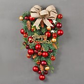 abordables Couronnes, Guirlandes &amp; Décorations-couronne de Noël en rotin pour porte d&#039;entrée, décoration murale, boule, pendentif d&#039;arbre à l&#039;envers, décoration créative, mise en page de scène de fenêtre, arc, porte suspendue