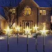 abordables luces navideñas al aire libre-Luces de camino de copos de nieve de Navidad decoraciones exteriores luces paisajísticas solares a prueba de agua LED lámpara en forma de copo de nieve de Navidad para decoración de hogar fiesta