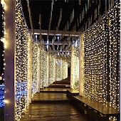abordables Guirlandes lumineuses à brancher-Guirlande lumineuse à LED pour rideau de fenêtre de réception de fête de mariage élégante 3x3m&amp;amp;Guirlande lumineuse de Noël en forme d&#039;étoile scintillante, 6 x 3 m, 600 LED, pour la maison, le