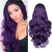 economico Parrucche trendy sintetiche-ombre bluastro parrucca verde ondulata lunga parte centrale parrucca teal blue wig resistente al calore capelli sintetici sirena parrucche per le donne festa di natale parrucche