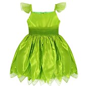 preiswerte Märchen-Motto-Kleider-Kinder Mädchen Tinker Bell Kostümkleid Schmetterling Partykleid Performance Party Grün asymmetrisch Kurzarm Kostüm Süß Kleider Frühling Sommer Regular Fit 3-10 Jahre