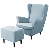 billiga Fåtöljskydd och armlöst stoltäckning-vingstolsöverdrag set vinrött stretch wingback stol överdrag och ottomansk överdrag, sammet wing rygg stolsöverdrag maskintvättbar fåtölj stolsöverdrag för strandmon stol