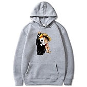ieftine Grafică a personajelor din desene animate și film-One Piece Monkey D. Luffy Hanorac cu Glugă Anime Desen animat Anime Buzunar frontal Grafică Pentru Pentru cupluri Bărbați Pentru femei Adulți Halloween Carnaval Ștanțare la cald Stradă Zilnic