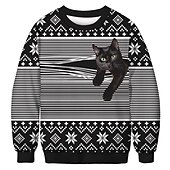 abordables Sudaderas y sudaderas con capucha divertidas-Papá Noel Gato Hombre de pan de jengibre Suéter de navidad Sudadera Hombre Mujer Navidad Navidad Carnaval Mascarada Nochebuena Adultos Fiesta Navidad Poliéster Cima