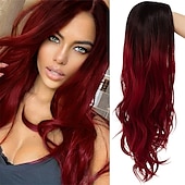 economico Parrucche trendy sintetiche-ombre verdi lunghe ondulate ricci parrucche per le donne verde scuro parrucche sintetiche dei capelli radici scure dei capelli delle donne parrucca piena cosplay festa di natale parrucche uso