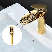 voordelige Klassiek-waterval badkamer wastafel mengkraan, mono wastafel enkele handgreep wastafelkranen met warme en koude slang monobloc vat water messing kraan badrandcombinaties