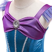 abordables Disfraces de Niña-Niños Chica Vestido Sirena Sin Mangas Rendimiento Disfraz Algodón Vestido de cambio Verano Primavera 3-6 años de edad Azul Piscina Morado