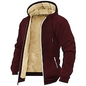 cheap Fleece Sweatshirts-Men&#039;s Zip Hoodie Sweatshirt Sweat Jacket Sherpa Black White Wine Army Green Navy Blue Hooded Solid Color Zipper Cool Basic Casual Winter Clothing Apparel Hoodies Sweatshirts  Long Sleeve
