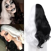 economico Parrucche trendy sintetiche-capelli lunghi blu ondulati parrucche per le donne parrucca corlorful misto blu verde grigio viola colore dei capelli parte centrale parrucche sintetiche in fibra resistente al calore capelli per la