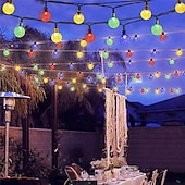 abordables Guirlandes solaires-Guirlande lumineuse solaire à LED, 10 m/20 m/30 m/50 m, lumières acryliques étanches pour l&#039;extérieur avec télécommande, plug-in pour les vacances de Noël, les fêtes,&amp;amp;décoration de jardin prise