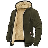 cheap Fleece Sweatshirts-Men&#039;s Zip Hoodie Sweatshirt Sweat Jacket Sherpa Black White Wine Army Green Navy Blue Hooded Solid Color Zipper Cool Basic Casual Winter Clothing Apparel Hoodies Sweatshirts  Long Sleeve