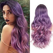 economico Parrucche trendy sintetiche-ombre bluastro parrucca verde ondulata lunga parte centrale parrucca teal blue wig resistente al calore capelli sintetici sirena parrucche per le donne festa di natale parrucche