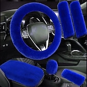 cheap Steering Wheel Covers-6 Pcs/Set Fluffy Faux Wool Car Steering Wheel Cover  Furry Seatbelt Shoulder Pads Auto Center Console Armrest Pads Gear Shift Knob Cover Handbrake Cover Universal Warm Winter