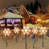 abordables luces navideñas al aire libre-Luces de camino de copos de nieve de Navidad decoraciones exteriores luces paisajísticas solares a prueba de agua LED lámpara en forma de copo de nieve de Navidad para decoración de hogar fiesta