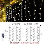 cheap Solar String Lights-Elegant Wedding Reception Party Icicle String Lights Christmas Lights Outdoor Decorations 3x0.8m Solar LED Garland Curtain Light Outdoor Indoor 8 Modes With Remote For Party Wedding