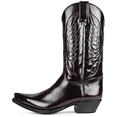 levne Cowboy &amp; Western Boots-pánské klasické hnědé westernové kovbojské boty z umělé kůže - reliéfní vzor, špičatá špička a střední podpatek pro rodeo, ranč a běžné nošení