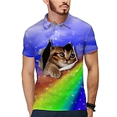 abordables Polo imprimé animal pour homme-Homme Chat Polo Chemise de golf Manche Courte Polos Chemises à Col Occasionnel Drôle Vêtements de rue Vêtements de vacances Tenues de fête Boutons Impression 3D Jaune Rose Claire Bleu
