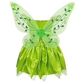 preiswerte Märchen-Motto-Kleider-Kinder Mädchen Tinker Bell Kostümkleid Schmetterling Partykleid Performance Party Grün asymmetrisch Kurzarm Kostüm Süß Kleider Frühling Sommer Regular Fit 3-10 Jahre