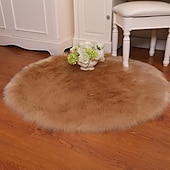 abordables tapis salon et chambre-Tapis en peluche doux coussin de chaise de couleur unie coussin de couverture de chevet de chambre à coucher tapis rond