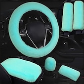 cheap Steering Wheel Covers-6 Pcs/Set Fluffy Faux Wool Car Steering Wheel Cover  Furry Seatbelt Shoulder Pads Auto Center Console Armrest Pads Gear Shift Knob Cover Handbrake Cover Universal Warm Winter