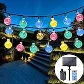 abordables Guirlandes solaires-Guirlande lumineuse solaire à LED, 10 m/20 m/30 m/50 m, lumières acryliques étanches pour l&#039;extérieur avec télécommande, plug-in pour les vacances de Noël, les fêtes,&amp;amp;décoration de jardin prise