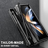 cheap Samsung Cases-Phone Case For Samsung Galaxy Z Fold 5 Z Fold 4 Z Fold 3 Bumper Frame Pencil Holder Magnetic Flip Solid Colored Silica Gel