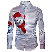 Christmas Men's Christmas Scene Printed Shirts Snowman Turndown Blue Gold Light Blue Gray 3D Print Outdoor Long Sleeve Button-Down Print Clothing Apparel Fashion Designer Casual Breathable 9