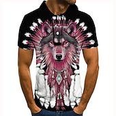 preiswerte Poloshirt mit Animalprint für Herren-Herren Wolf Poloshirts Golfshirt Kurzarm Polo-Shirts Hemden mit Kragen Lässig Lustig Streetwear Urlaubskleidung Party-Outfits Knöpfe 3D-Druck Schwarz Rote Blau