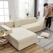 baratos Cobertura de Sofa-capa de sofá elástica espessa de pelúcia elástica sofá secional poltrona loveseat 4 ou 3 lugares em forma de l cinza macio durável lavável