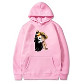ieftine Grafică a personajelor din desene animate și film-One Piece Monkey D. Luffy Hanorac cu Glugă Anime Desen animat Anime Buzunar frontal Grafică Pentru Pentru cupluri Bărbați Pentru femei Adulți Halloween Carnaval Ștanțare la cald Stradă Zilnic