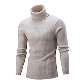 billige genser for menn-Herre Turtleneck genser Genser Pullover genser Herre Turtle Neck Jumper Riflet Kabel Strikke Avklipt Strikket Helfarge Rullekrage Hold Varm Moderne Moderne Arbeid Dagligdagstøy Klær Høst vinter Svart