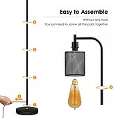 economico lampada da tavolo e da terra-lampada da terra industriale per soggiorno, lampada da terra con paralume in rete di ferro sospesa, lampadina led 8w, lampada da terra alta con interruttore a pedale per camera da letto, nero