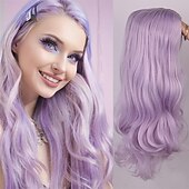 economico Parrucche trendy sintetiche-capelli lunghi blu ondulati parrucche per le donne parrucca corlorful misto blu verde grigio viola colore dei capelli parte centrale parrucche sintetiche in fibra resistente al calore capelli per la