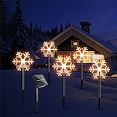 abordables luces navideñas al aire libre-Luces de camino de copos de nieve de Navidad decoraciones exteriores luces paisajísticas solares a prueba de agua LED lámpara en forma de copo de nieve de Navidad para decoración de hogar fiesta