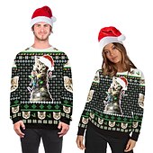 abordables Sudaderas y sudaderas con capucha divertidas-Papá Noel Gato Hombre de pan de jengibre Suéter de navidad Sudadera Hombre Mujer Navidad Navidad Carnaval Mascarada Nochebuena Adultos Fiesta Navidad Poliéster Cima