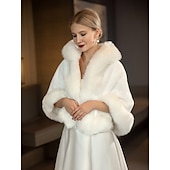 billige Pelssjal-Sjaler Bryllups Innpakninger Elegant Holder Varm Uten Ermer Hvit Fuskepels Høst Bryllup Innpakninger Med Ren Farge Bryllup Høst  Vinter Kjole å imponere