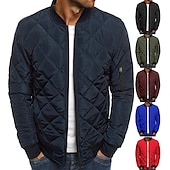 cheap Men&#039;s Downs &amp; Parkas-Men&#039;s Bomber Quilted Jacket Diamond Padded Jacket Winter Outdoor Chunky Varsity Flight Windproof Warm Trench Coat Top Quilted Seams Cotton Outwear Overcoat Full Zipper Camping Hiking Hunting Fishing