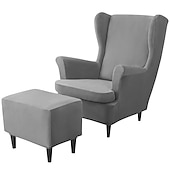 billiga Fåtöljskydd och armlöst stoltäckning-vingstolsöverdrag set vinrött stretch wingback stol överdrag och ottomansk överdrag, sammet wing rygg stolsöverdrag maskintvättbar fåtölj stolsöverdrag för strandmon stol