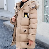 billiga Pojkars dunjacka och parka-Barn Pojkar Ner Hoodiejacka Pufferjacka Ytterkläder Ensfärgat Långärmad Ficka Täcka Utomhus Häftig Dagligen Svart Kaki Höst Vinter 7-13 år