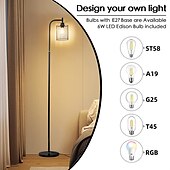 economico lampada da tavolo e da terra-lampada da terra industriale per soggiorno, lampada da terra con paralume in rete di ferro sospesa, lampadina led 8w, lampada da terra alta con interruttore a pedale per camera da letto, nero